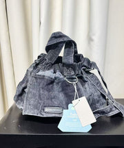Classy Navy Solid Durable Denim Tote Handbag
