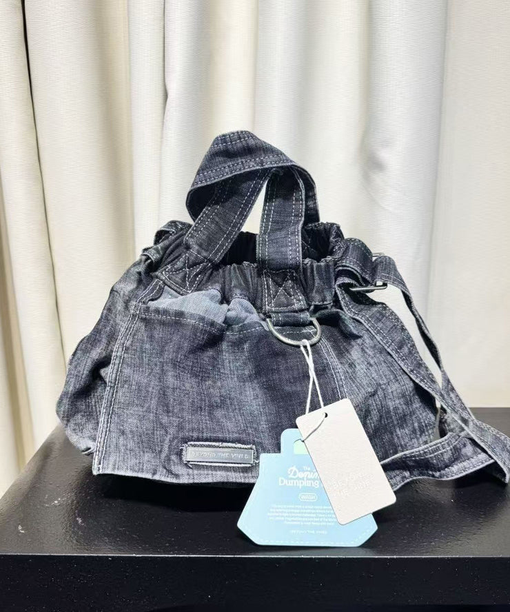 Classy Navy Solid Durable Denim Tote Handbag