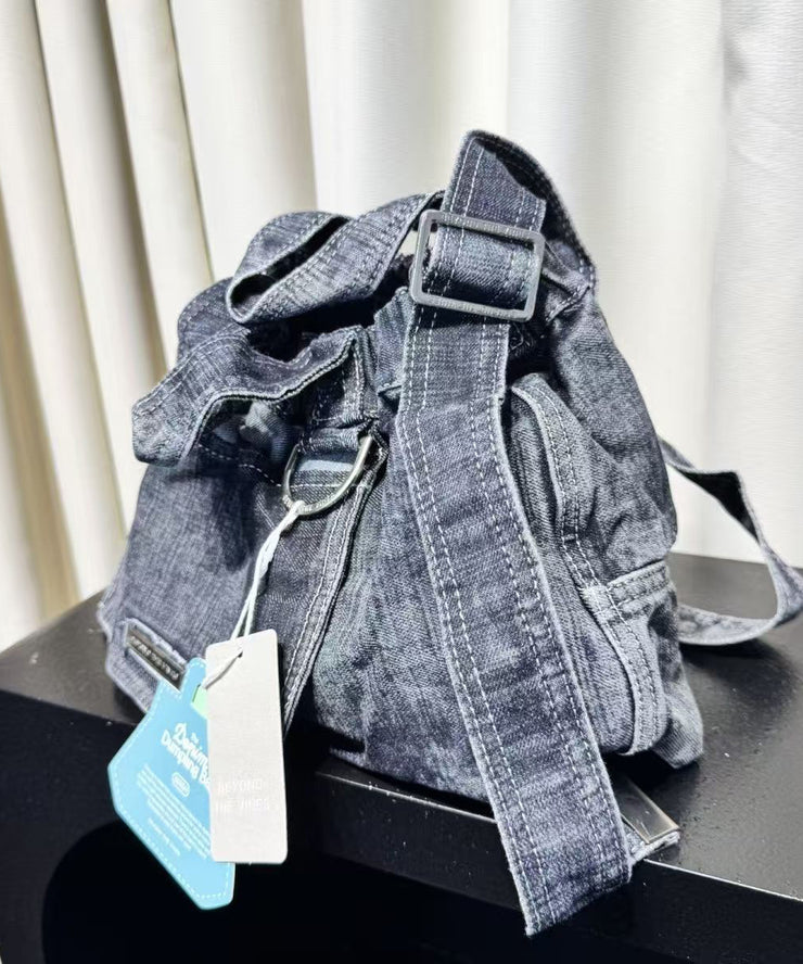 Classy Navy Solid Durable Denim Tote Handbag