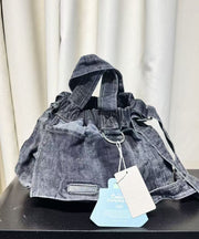 Classy Navy Solid Durable Denim Tote Handbag