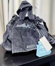 Classy Navy Solid Durable Denim Tote Handbag