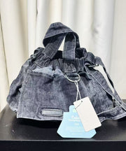 Classy Navy Solid Durable Denim Tote Handbag
