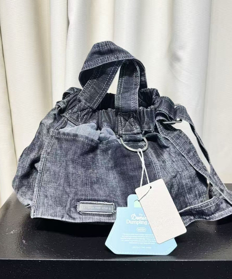 Classy Navy Solid Durable Denim Tote Handbag