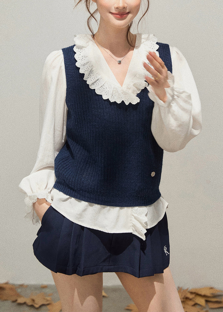 Classy Navy Thick Knit Womens Vest Fall