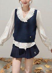 Classy Navy Thick Knit Womens Vest Fall