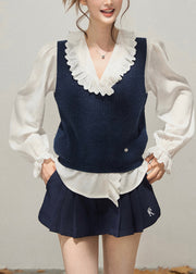 Classy Navy Thick Knit Womens Vest Fall