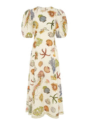 Classy O-Neck Print Tunic Long Dress Short Sleeve