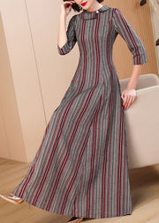 Classy Peter Pan Collar Striped Cotton Dresses Summer
