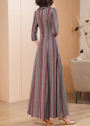 Classy Peter Pan Collar Striped Cotton Dresses Summer