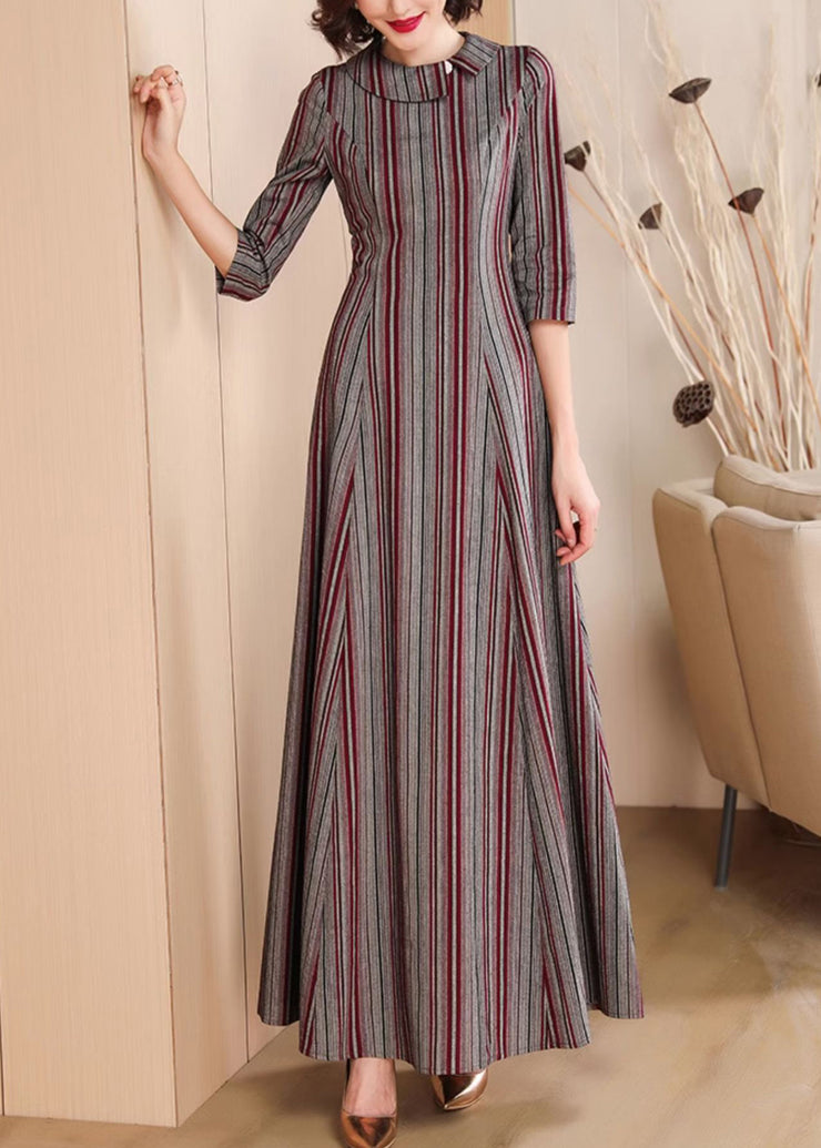 Classy Peter Pan Collar Striped Cotton Dresses Summer