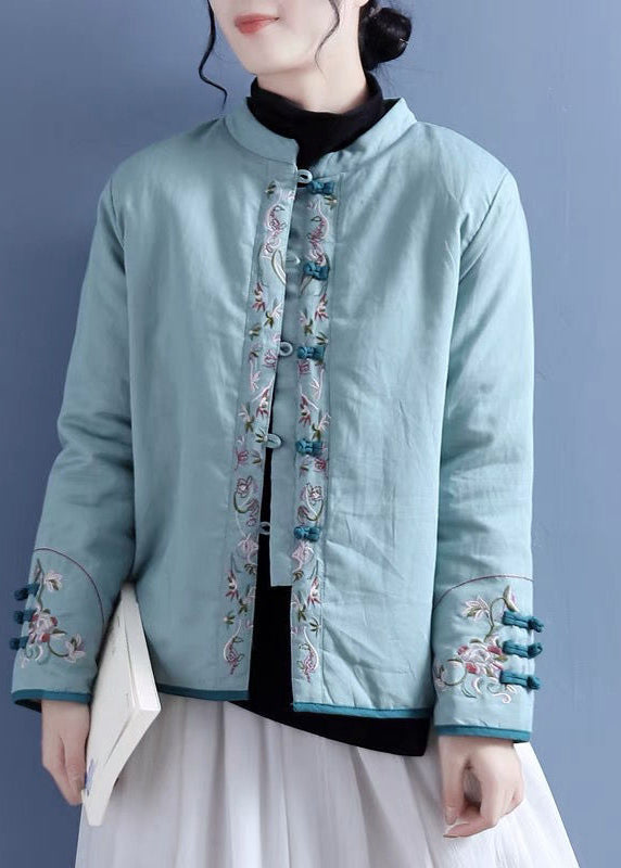 Classy Pink Embroideried Chinese Button Fine Cotton Filled Jacket Winter