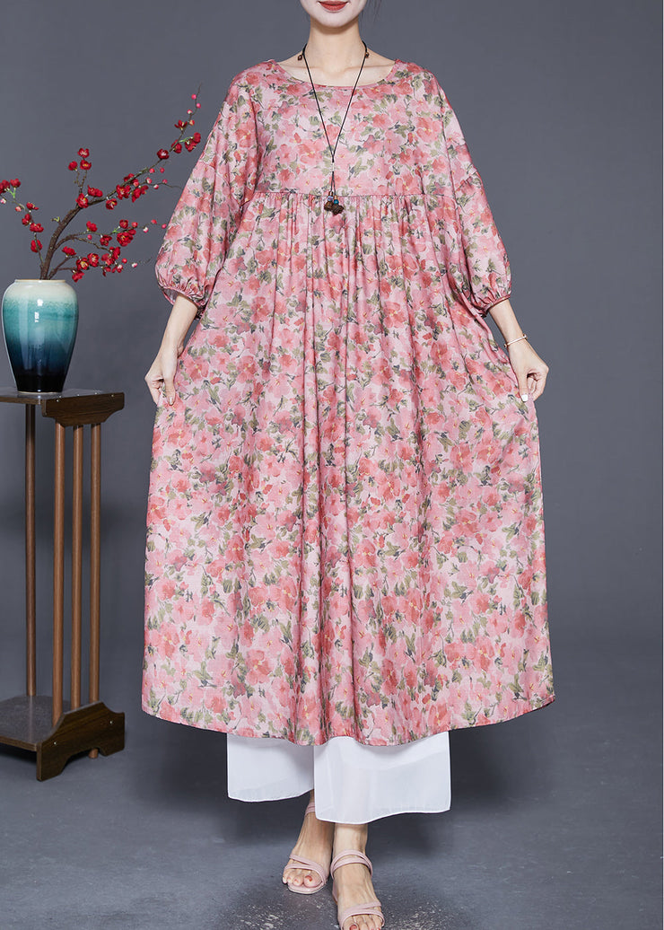 Classy Pink Oversized Print Cotton Dress Bracelet Sleeve