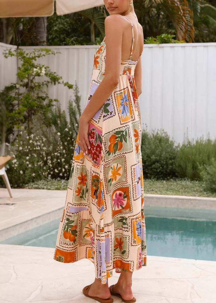 Classy Print High Waist Cotton Spaghetti Strap Dress Sleeveless
