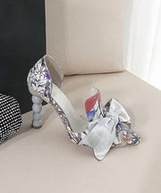Classy Printed Bow High Heels Sandals Pointed Toe