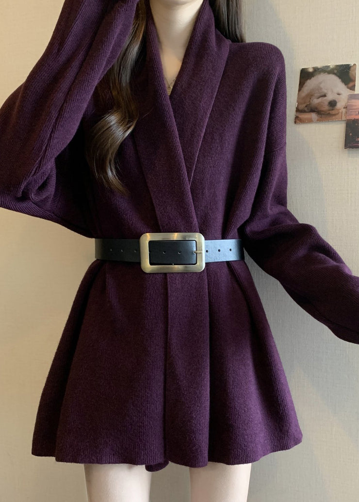 Classy Purple Peter Pan Collar Knit Tunic Cardigans Winter