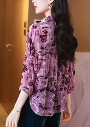 Classy Purple Peter Pan Collar Low High Design Silk Velour Top Bracelet Sleeve