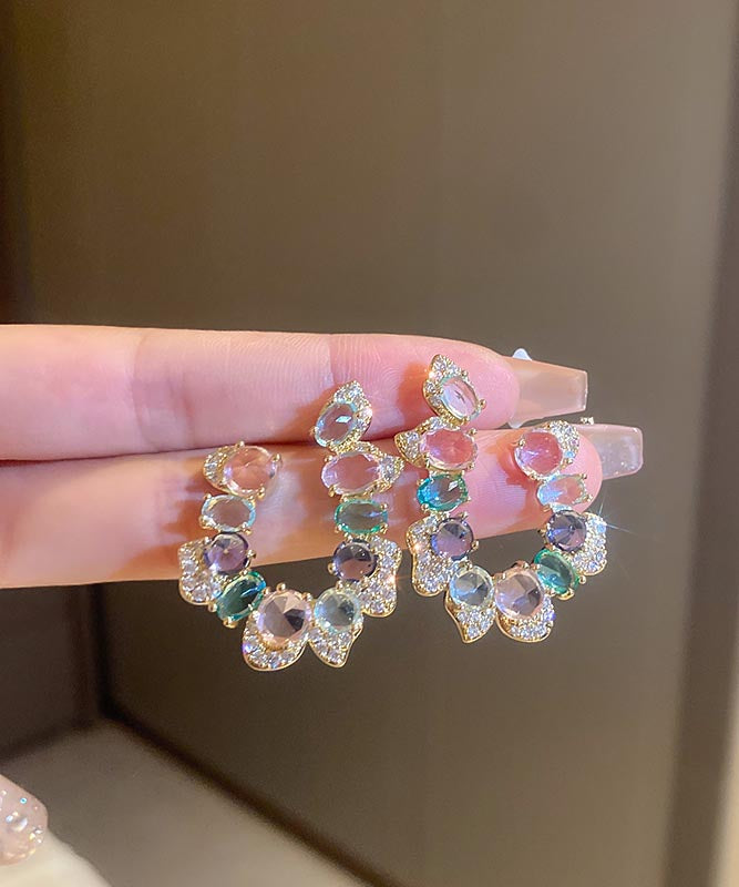 Classy Rainbow Copper Crystal Zircon U-Shaped Hoop Earrings