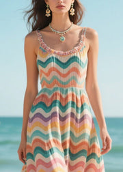 Classy Rainbow Ruffled Striped Chiffon Sun Dress Summer