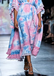 Classy Rainbow Tie Dye Exra Large Hem Chiffon Robe Dresses Summer