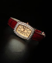 Classy Red Leather Zircon Baby's Breath Waterproof Watches