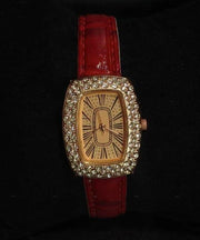 Classy Red Leather Zircon Baby's Breath Waterproof Watches