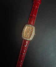 Classy Red Leather Zircon Baby's Breath Waterproof Watches