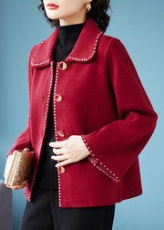 Classy Blue Peter Pan Collar Pockets  Woolen Coat Fall