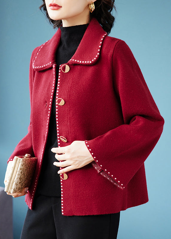 Classy Blue Peter Pan Collar Pockets  Woolen Coat Fall