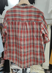 Classy Red Plaid Cotton Shirt Top Summer