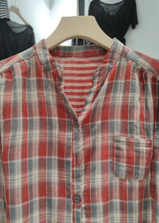 Classy Red Plaid Cotton Shirt Top Summer