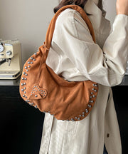 Classy Red Rivet Durable Faux Leather Satchel Handbag