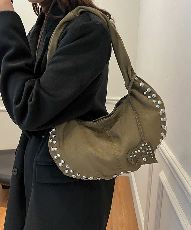 Classy Red Rivet Durable Faux Leather Satchel Handbag