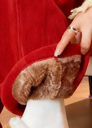 Classy Red Thick High Waist Warm Fleece Pants Winter