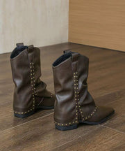 Classy Rivet Splicing Chunky Boots Black Faux Leather