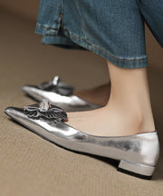 Classy Sheepskin Floral Splicing Purple Flat Shoes Pointed Toe