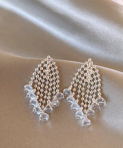 Classy Silk Alloy Crystal Fireworks Tassel Drop Earrings