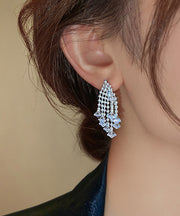 Classy Silk Alloy Crystal Fireworks Tassel Drop Earrings