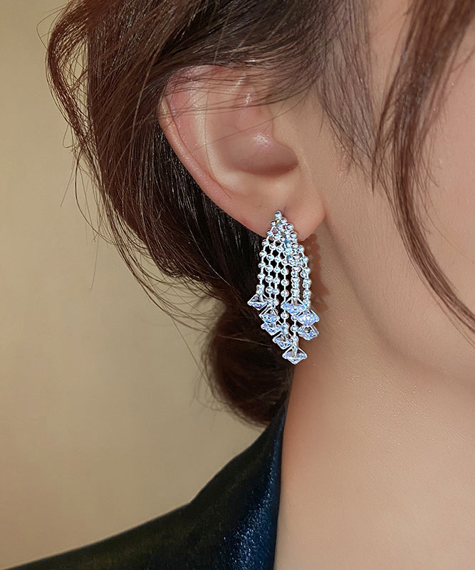 Classy Silk Alloy Crystal Fireworks Tassel Drop Earrings