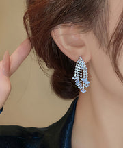 Classy Silk Alloy Crystal Fireworks Tassel Drop Earrings