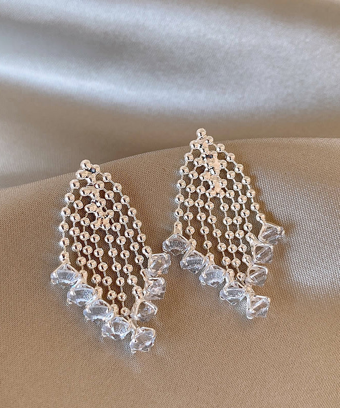 Classy Silk Alloy Crystal Fireworks Tassel Drop Earrings