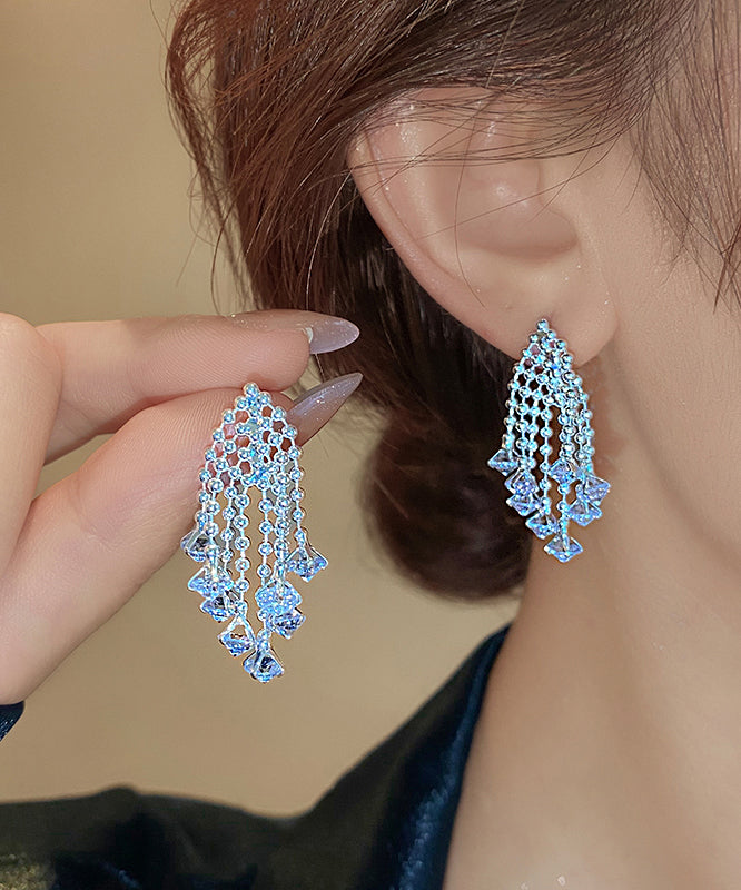 Classy Silk Alloy Crystal Fireworks Tassel Drop Earrings