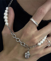 Classy Silk Stainless Steel Pearl Water Drop Zircon Pendant Necklace
