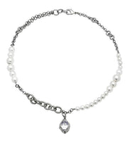 Classy Silk Stainless Steel Pearl Water Drop Zircon Pendant Necklace