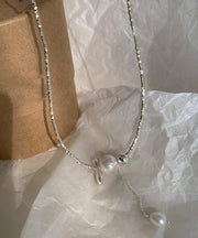 Classy Silk Sterling Silver Pearl Broken Silver Pendant Necklace
