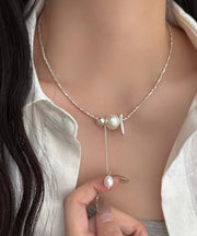 Classy Silk Sterling Silver Pearl Broken Silver Pendant Necklace