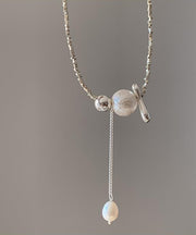 Classy Silk Sterling Silver Pearl Broken Silver Pendant Necklace