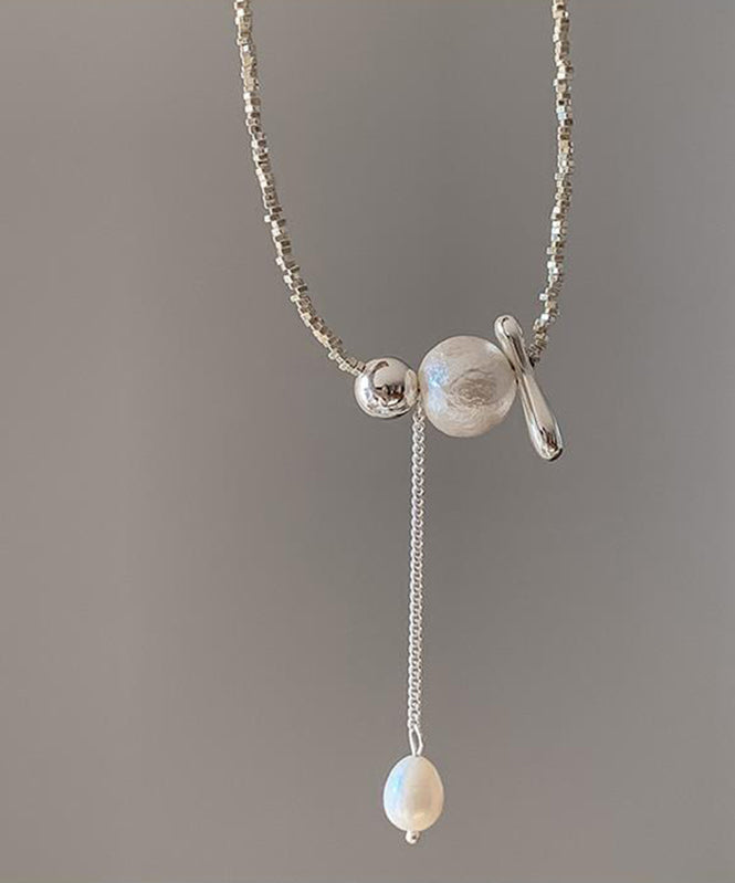 Classy Silk Sterling Silver Pearl Broken Silver Pendant Necklace