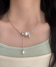 Classy Silk Sterling Silver Pearl Broken Silver Pendant Necklace