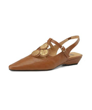 Classy Splicing Sandals Brown Sheepskin Hollow Out Pointed Toe