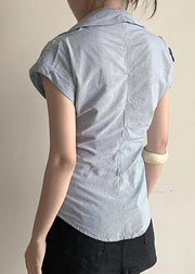 Classy Striped Peter Pan Collar Button Cotton Blouses Summer
